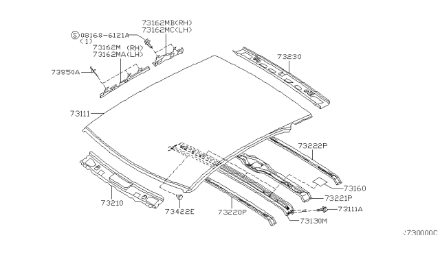 2005 Nissan Sentra Roof Panel & Fitting Diagram 1