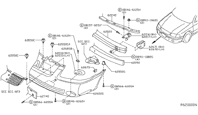 2006 Nissan Sentra Front Bumper Diagram