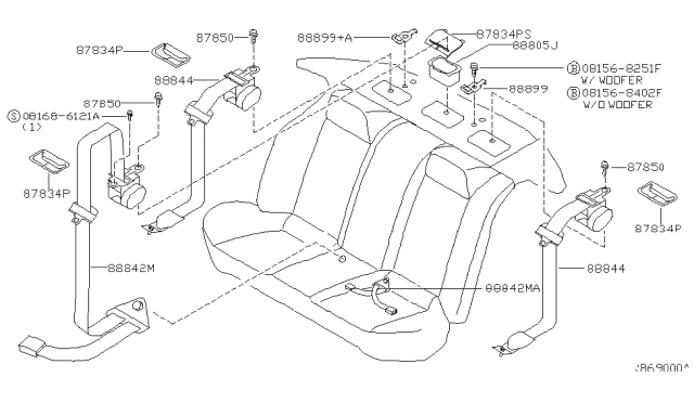 2002 Nissan Sentra Finisher-Seat Belt Diagram for 87834-5M004