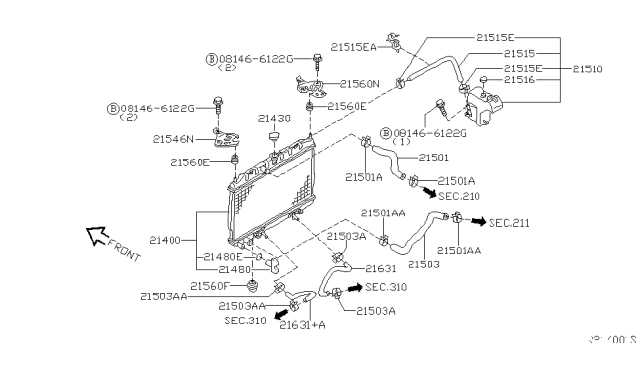 2001 Nissan Sentra Radiator,Shroud & Inverter Cooling Diagram 13