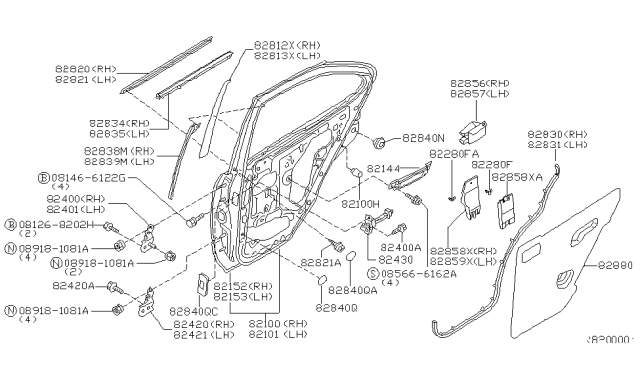 2001 Nissan Sentra Moulding-Rear Door Outside,LH Diagram for 82821-5M000