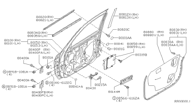 2003 Nissan Sentra Seal Assy-Front Door Inside RH Diagram for 80834-4Z000