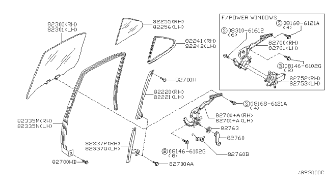 2001 Nissan Sentra Glass Assy-Rear Door Window,LH Diagram for 82301-5M000