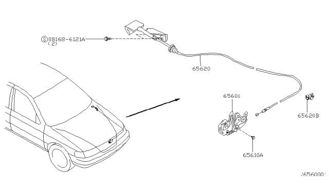 2003 Nissan Sentra Male Hood Lock Diagram for 65601-5M000