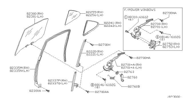 2001 Nissan Sentra Rear Door Window & Regulator Diagram 1