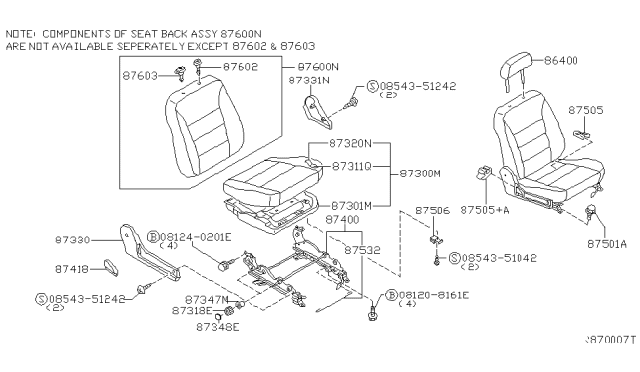 2005 Nissan Sentra Back Assembly-Front Seat With Side Air Bag Diagram for 87600-6Z510