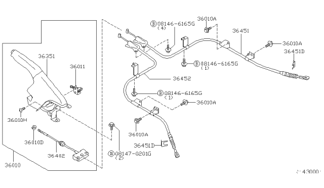 2004 Nissan Sentra Device Assy-Parking Brake Control Diagram for 36010-5M000