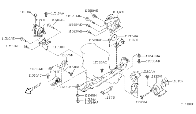 2001 Nissan Sentra Engine & Transmission Mounting Diagram 2