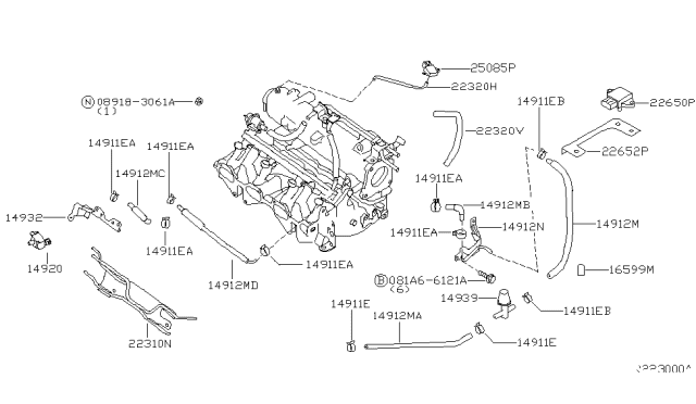 2001 Nissan Sentra Bracket PURGE Cont Valve Diagram for 14957-4M801