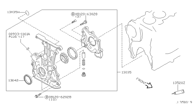 2002 Nissan Sentra Front Cover,Vacuum Pump & Fitting Diagram