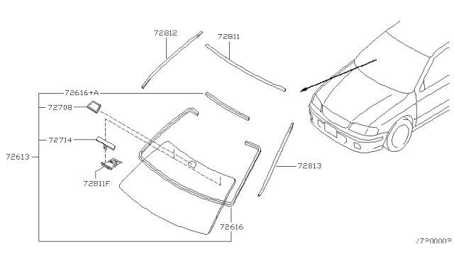 2006 Nissan Sentra Windshield Glass Diagram for 72700-ZG000