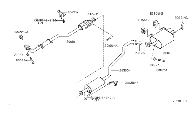 2006 Nissan Sentra Exhaust Tube & Muffler Diagram 3