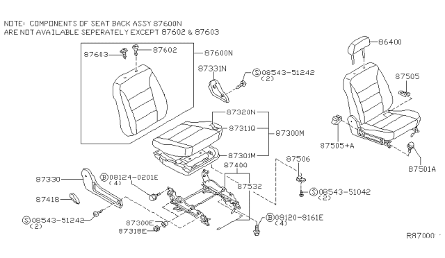 2002 Nissan Sentra Back Assembly-Front Seat,RH Diagram for 87600-5M164