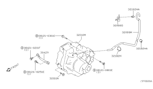 2000 Nissan Sentra Manual Transmission, Transaxle & Fitting Diagram 1