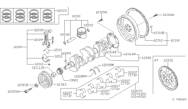 2000 Nissan Sentra Piston,Crankshaft & Flywheel Diagram 1