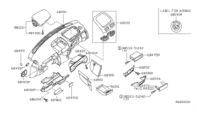 2002 Nissan Sentra Cover-Instrument Lower,RH Diagram for 68920-5M004