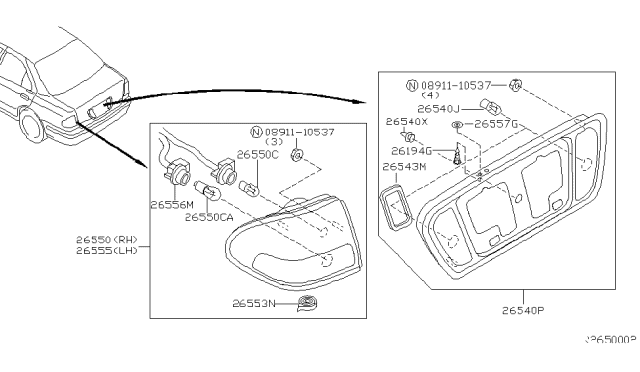 2002 Nissan Sentra Lamp Assembly-Back Up Diagram for B6540-4Z012