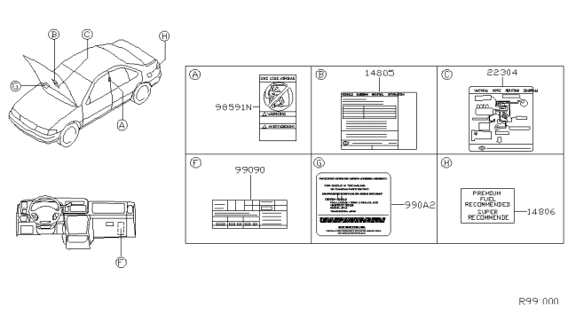 2004 Nissan Sentra Emission Label Diagram for 14805-ZG018