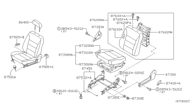 2001 Nissan Sentra Trim Assembly-Front Seat Back Diagram for 87620-4M803