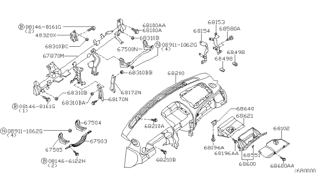 2002 Nissan Sentra Instrument Panel,Pad & Cluster Lid Diagram 1
