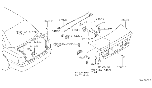 2002 Nissan Sentra Bar-Torsion,Trunk Lid LH Diagram for 84433-4Z630