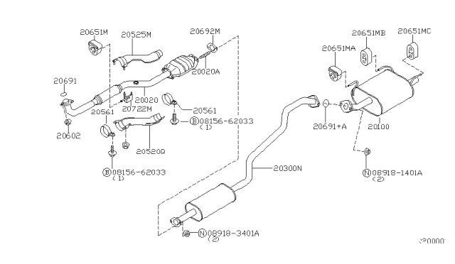 2005 Nissan Sentra Exhaust Muffler Assembly Diagram for 20300-ZG40A