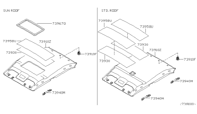 2002 Nissan Sentra INSULATOR Roof Diagram for 73940-4Z800