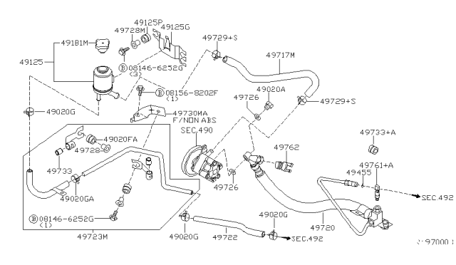 2002 Nissan Sentra Hose & Tube Assy-Power Steering Diagram for 49721-5M000