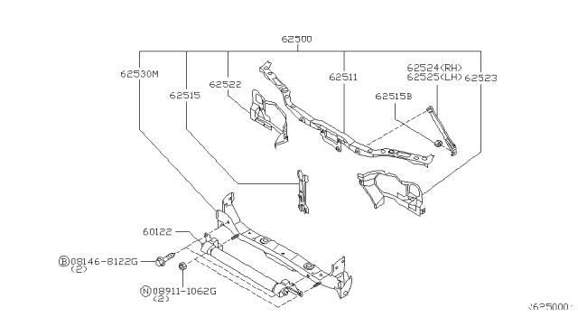 2001 Nissan Sentra Reinforce-Radiator Core Side, RH Diagram for 62524-4Z030