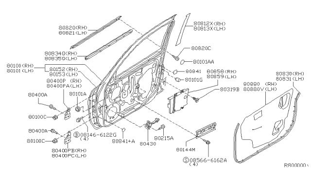 2005 Nissan Sentra Front Door Panel & Fitting Diagram