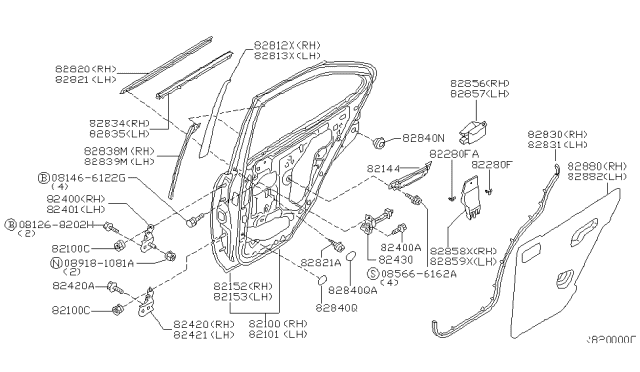 2003 Nissan Sentra Rear Door Panel & Fitting Diagram 1