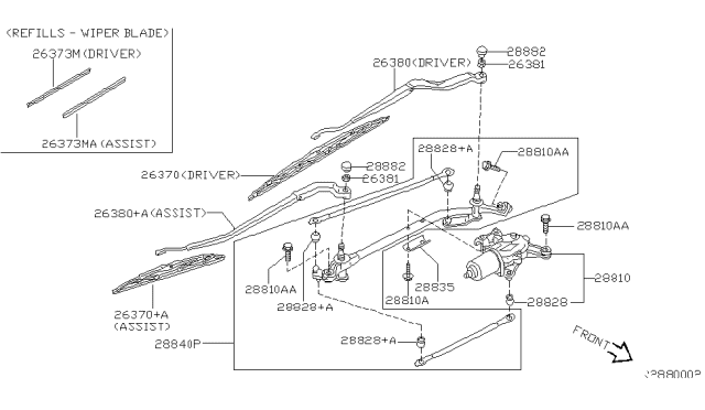 2003 Nissan Sentra Motor Assy-Windshield Wiper Diagram for 28810-5M000