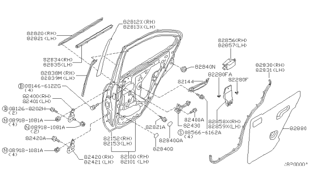 2003 Nissan Sentra Rear Door Panel & Fitting Diagram 2