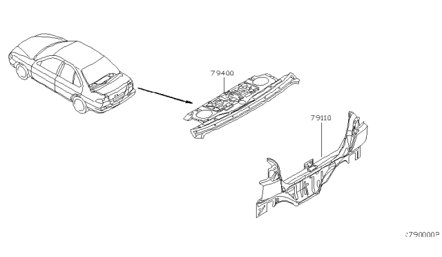 2000 Nissan Sentra Rear,Back Panel & Fitting Diagram