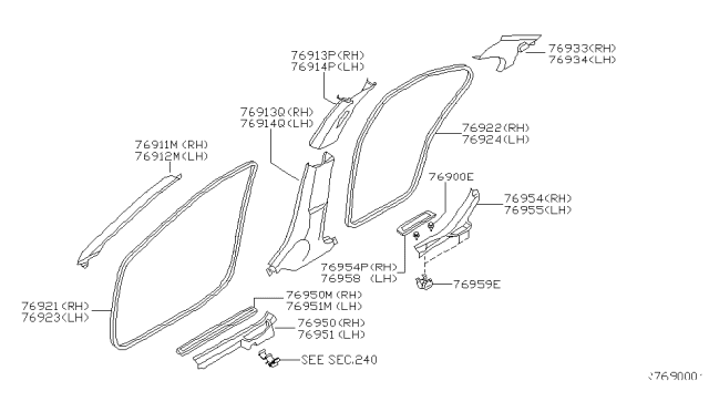 2001 Nissan Sentra Welt-Body Side,Rear LH Diagram for 76924-5M000