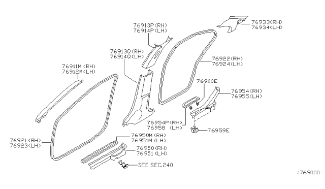 2003 Nissan Sentra Welt-Body Side,Rear RH Diagram for 76923-4Z000