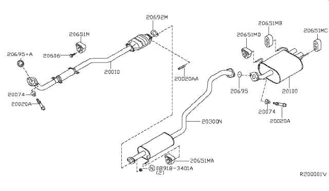 2002 Nissan Sentra Exhaust Tube & Muffler Diagram 3