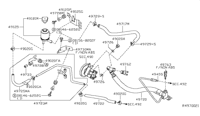 2003 Nissan Sentra Hose Assy-Power Steering Diagram for 49726-5M000