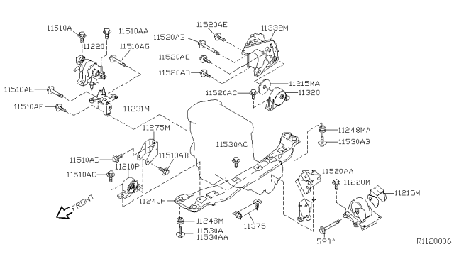 2005 Nissan Sentra Engine Mounting Bracket, Rear Diagram for 11332-AU400