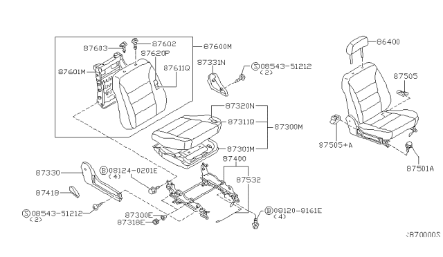 2001 Nissan Sentra Trim Assembly Front Cushion Diagram for 87320-5M104
