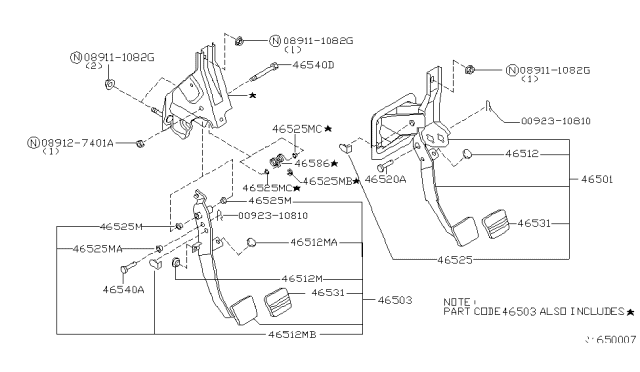 Genuine Nissan Pedal Assembly Clutch W/Bracket 46503-4Z000