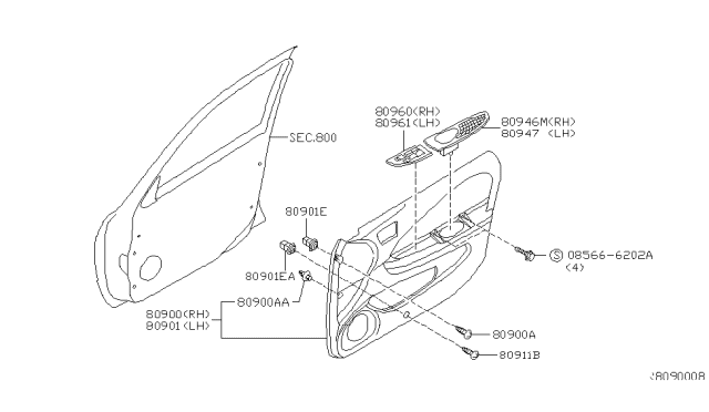 2004 Nissan Sentra Pad-Front Door Armrest,LH Diagram for 80947-4Z063