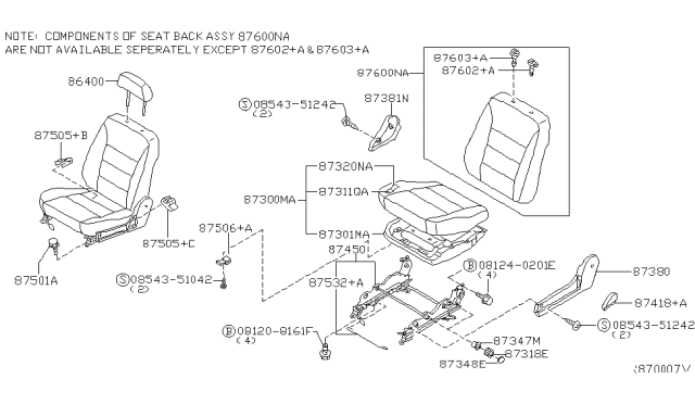 2004 Nissan Sentra Back Assembly-Front Seat With Side Air Bag Diagram for 87650-4Z370