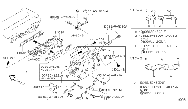 2001 Nissan Sentra Gasket-Adapter Diagram for 14032-5U000