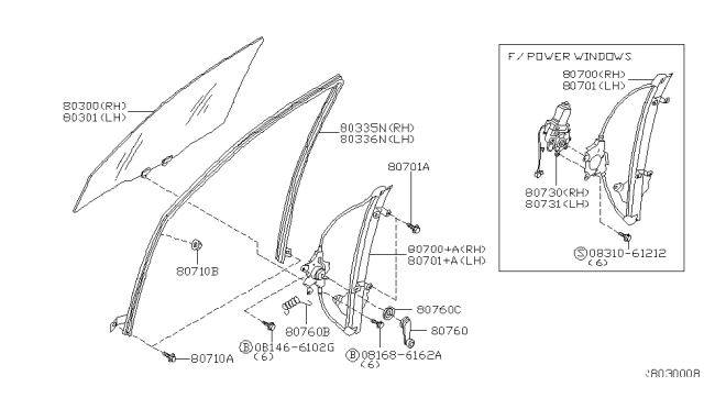 2003 Nissan Sentra Motor Assembly - Regulator, LH Diagram for 80731-4Z805