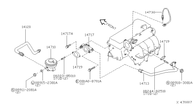 2001 Nissan Sentra Egr Valve Gasket Diagram for 14719-4Z000