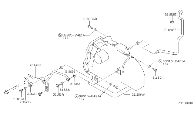 2001 Nissan Sentra Auto Transmission,Transaxle & Fitting Diagram 4