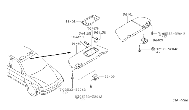 2000 Nissan Sentra Mirror Assembly-Vanity,R Diagram for 96406-4Z310