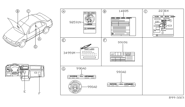 2001 Nissan Sentra Tag-Caution,Auto Transmission Control Diagram for 34990-4Z000