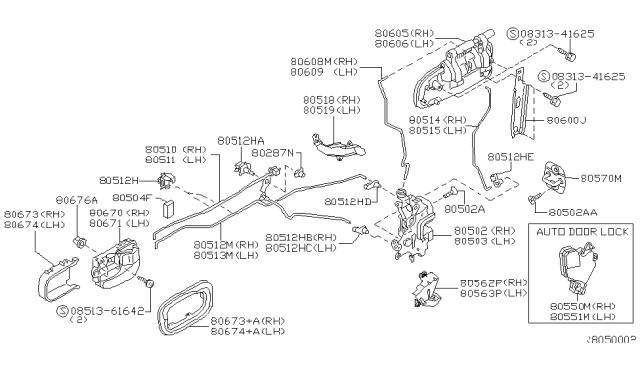 2001 Nissan Sentra Rear Door Inside Handle Assembly Left Diagram for 80671-4Z660